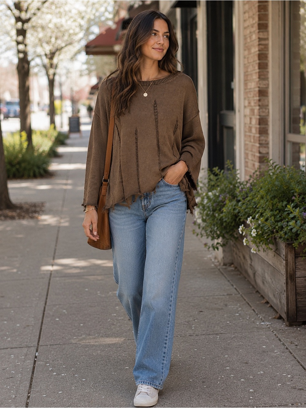 Umgee Distressed Brown Ombre Sweater